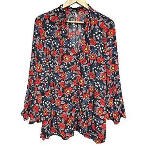 Free People Poppy Print Bell Sleeve Blouse Women S Boho Tunic Peasant Relaxed